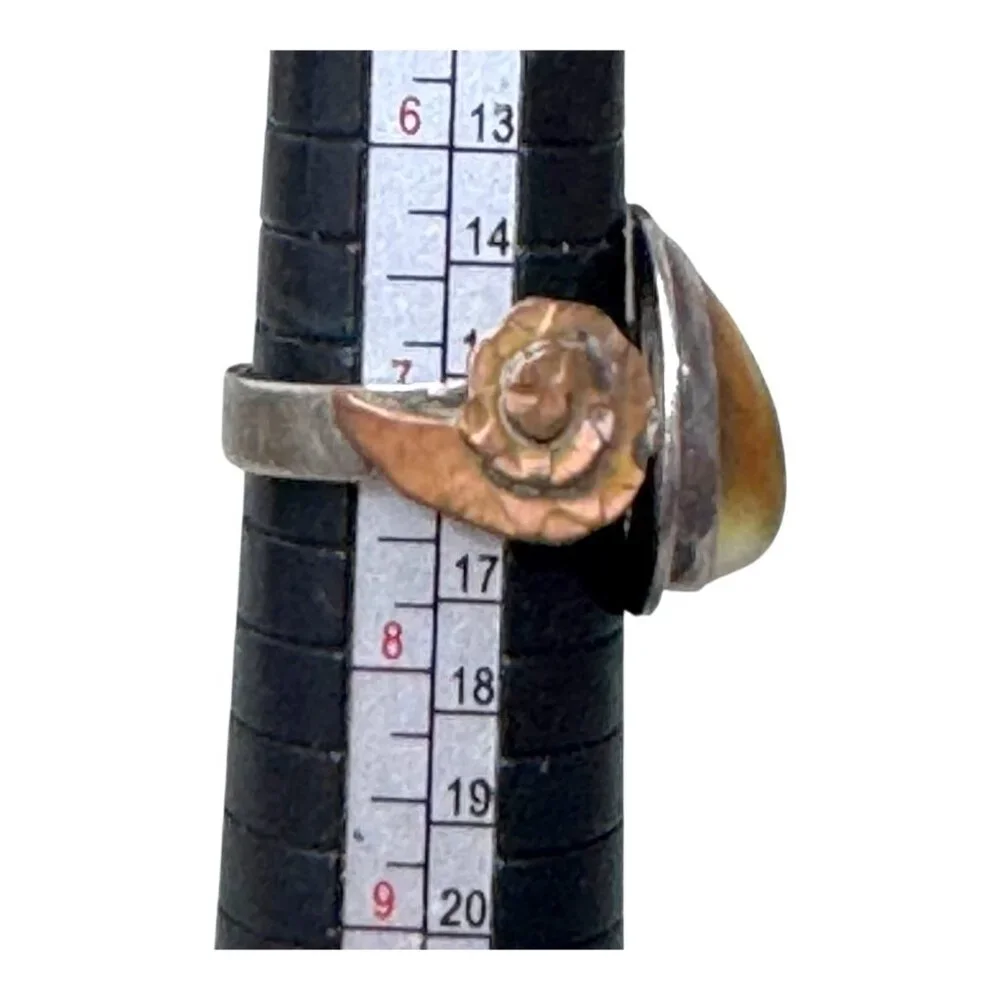 Antique 1945 Arts Crafts Operculum Sterling Silver Ring Size 7 Vintage Handmade - Picture 4 of 11